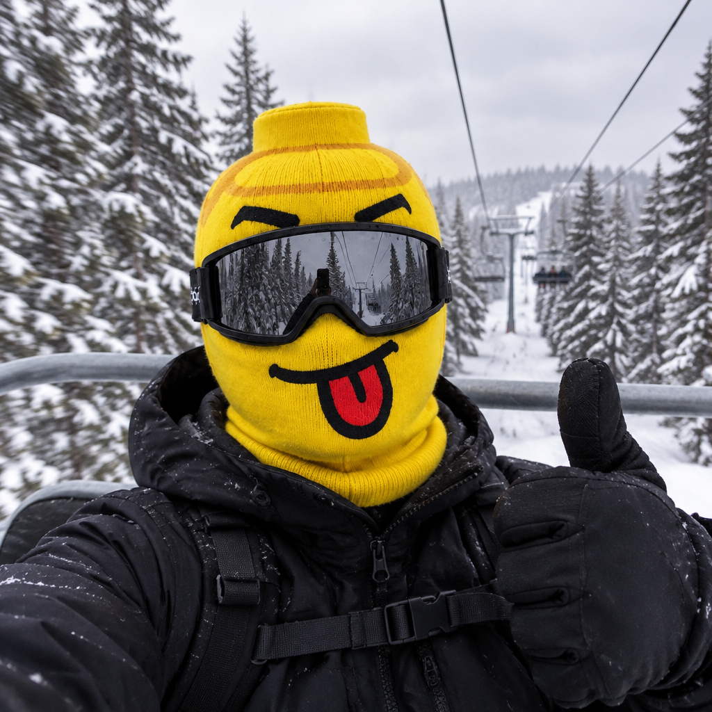 Yellow-Head Ski Mask customer photo on the chairlift